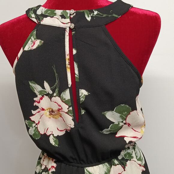 women's floral black halter sleeveless long skirt Rompers/ jumpsuit size M EUC - Picture 7 of 15